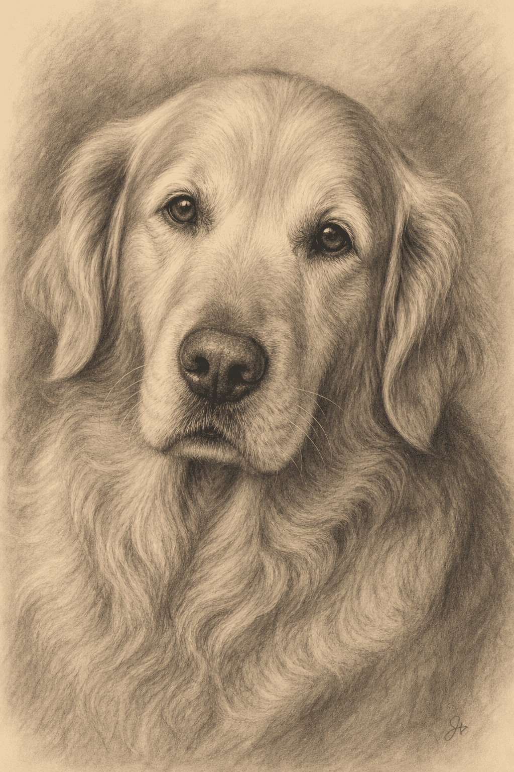 Charcoal: dignified graphite portrait on cream paper