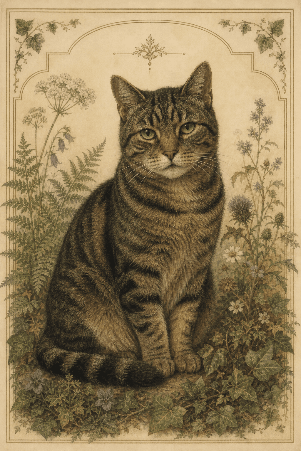Folk-art: pet framed by hand-painted flowers and leaves