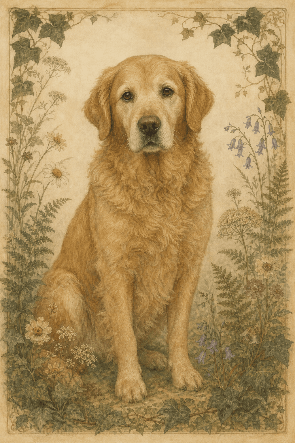 Folk-art: pet framed by hand-painted flowers and leaves