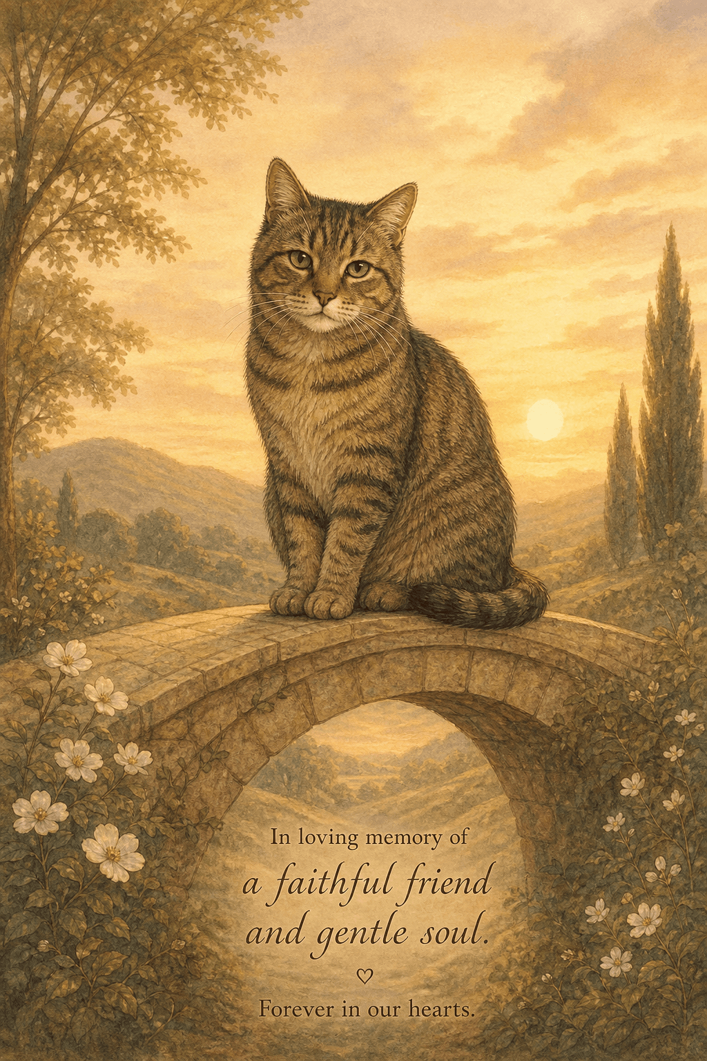 Rainbow Bridge: warm illustrated memorial scene